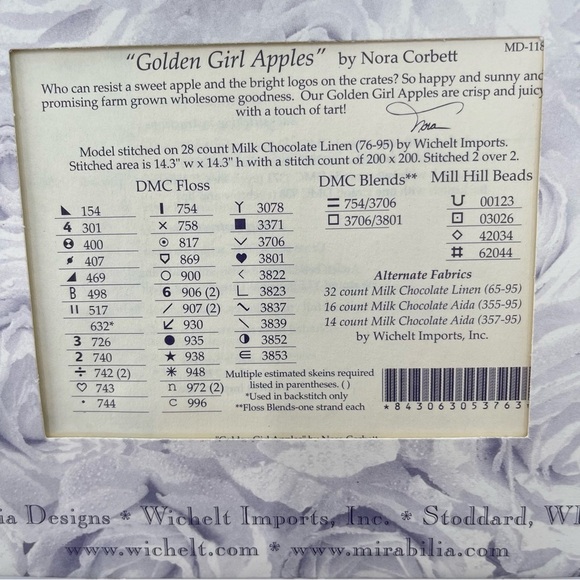 Mirabilia Designs "Golden Girl Apples" MD-118 Cross Stitch Pattern Nora Corbett - Picture 4 of 5